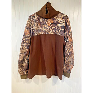 Drake Waterfowl Fleece Pullover Unisex XL Brown Camo MST Eqwader Mock Neck